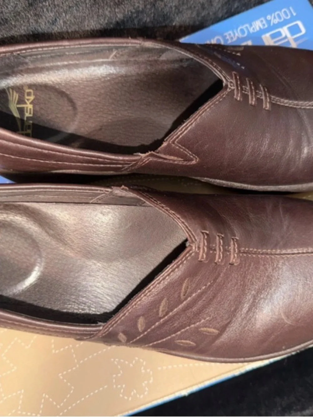 Dansko Brown Leather Slip-On Loafers with Subtle Stitch Detail